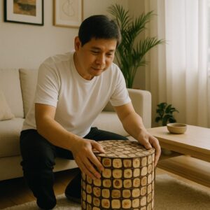 Coconut Shell Cylindrical Accent Piece