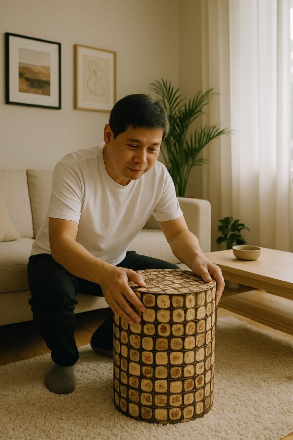 Coconut Shell Cylindrical Accent Piece